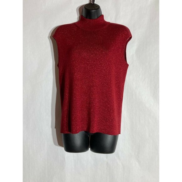 Coldwater Creek Women's Silk Blend Faux Glitter Red Sleeveless Knit Top Size L - Picture 1 of 5